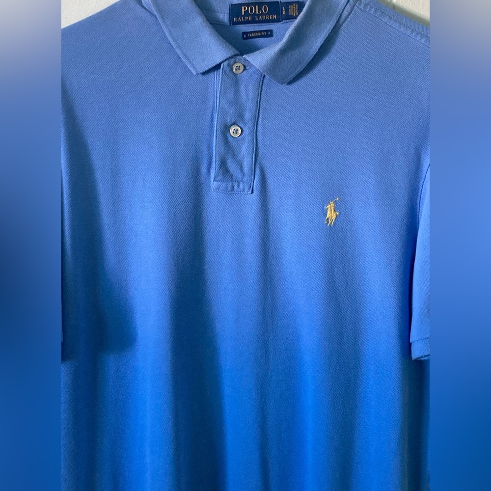 Ralph Lauren Men's Polo Shirt SZ L in sky Blue with Gold Logo 100%cotton